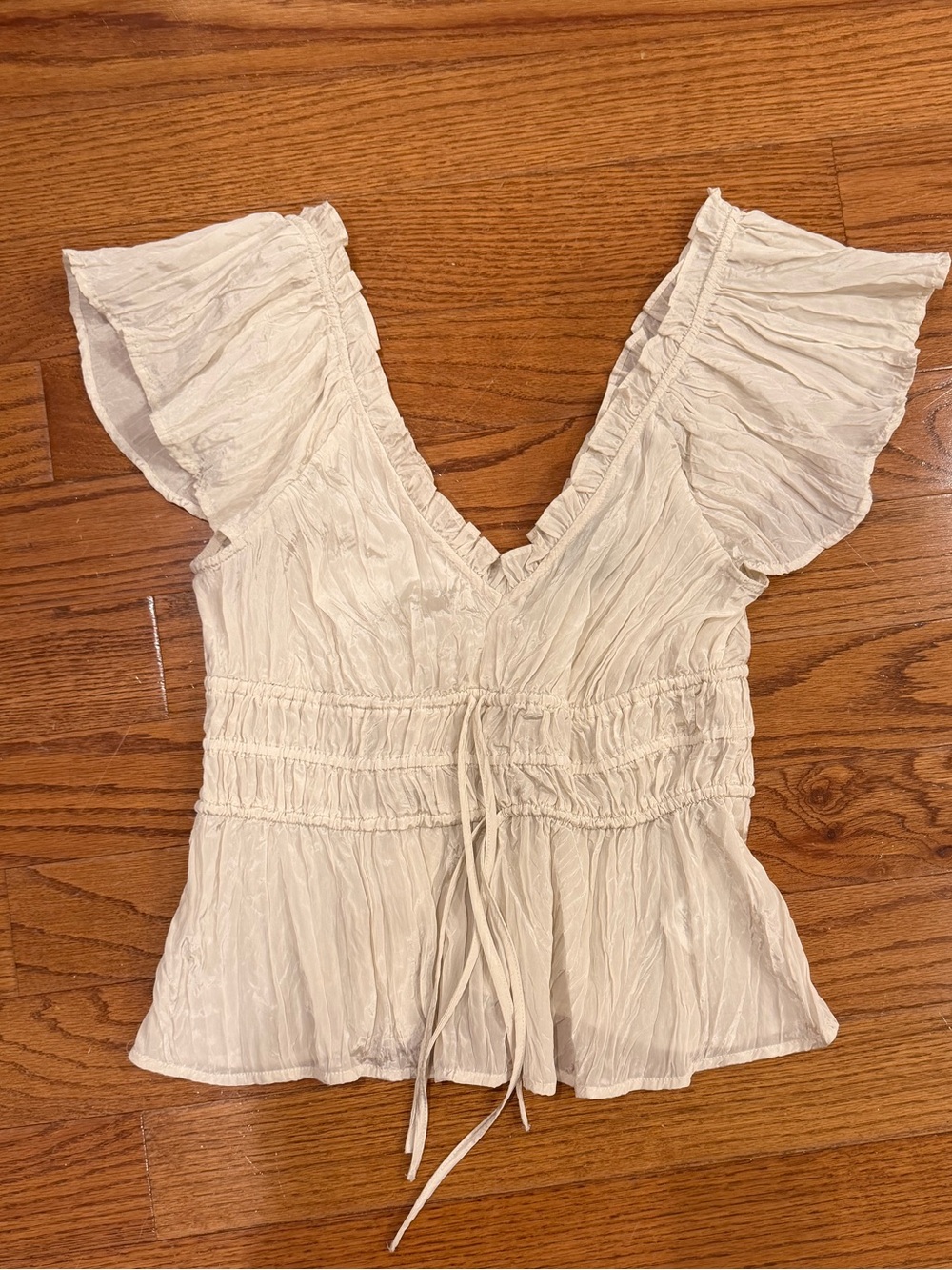J. Crew Cream Ruffled V-Neck Peasant Blouse